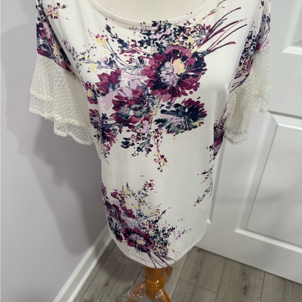 Maurices Cream and Purple Floral Blouse